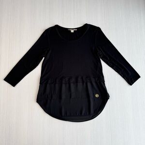 MICHAEL KORS Scoop Neck T Shirt Top Sz XS Black Long Sleeve Sheer Tunic Casual